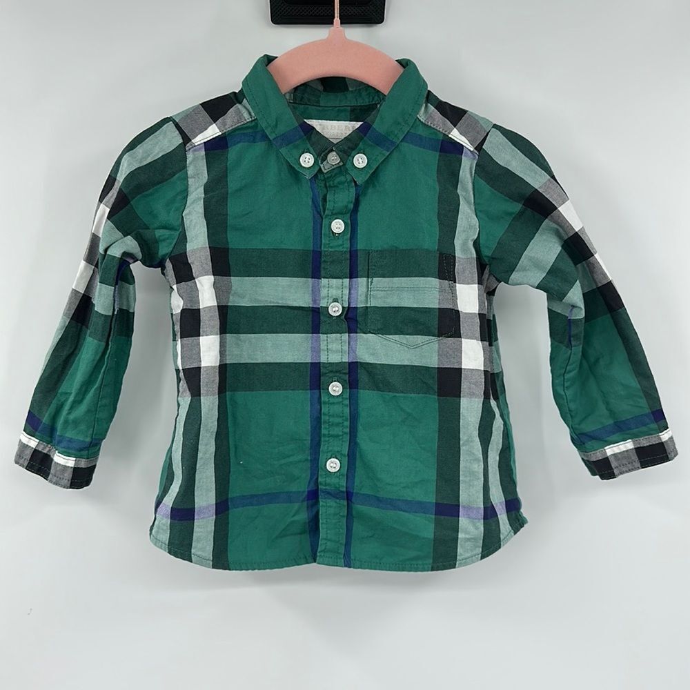 Burberry Children Green Plaid Button Up‎ Sz 9m
